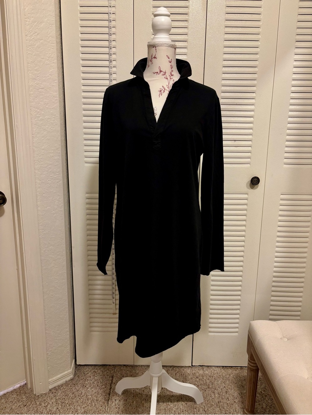 Frank & Eileen Black Long-Sleeve V-Neck Polo Dress